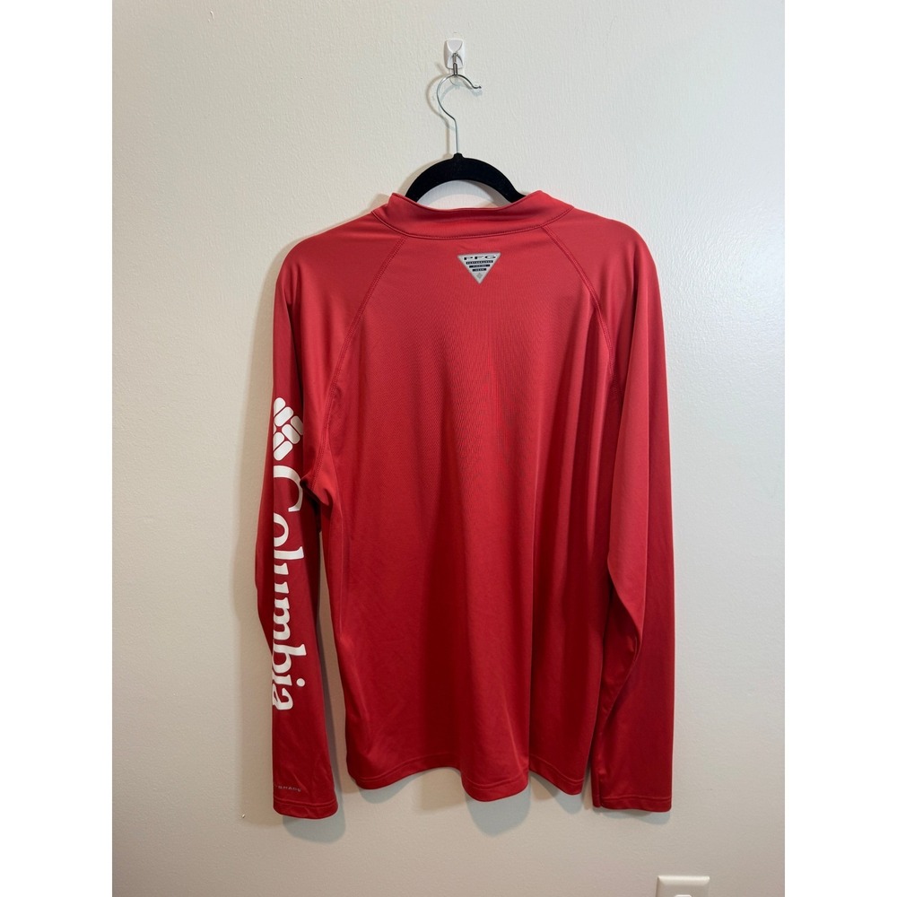 Columbia PFG Mens Red Long Sleeve Quarter Zip Pullover Fishing Shirt Large - Picture 2 of 4
